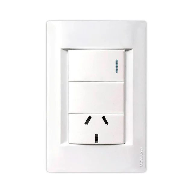 Llave de luz armada Kalop Línea Civil 1 punto y toma 3 pernos chatos