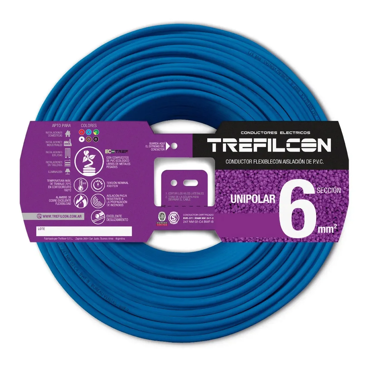 Cable Unipolar 6mm X 100m Celeste Trefilcon