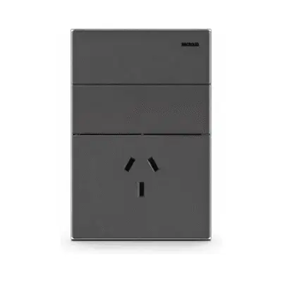 TECLA Y TOMACORRIENTE MILAN GRIS MACROLED, 2 CANAL, AC 250V, 10A MAX. BASTIDOR METALICO