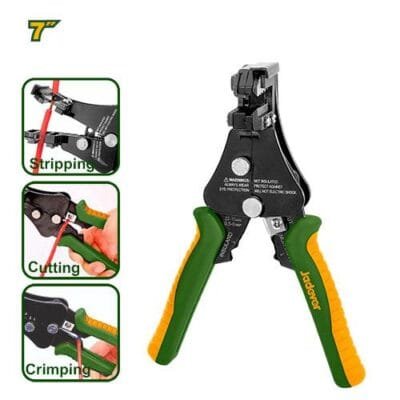 Jadever Pinza Pelacables automatico - tamaño:7" decapado, corte y engarzado rango de prensado de terminales:…