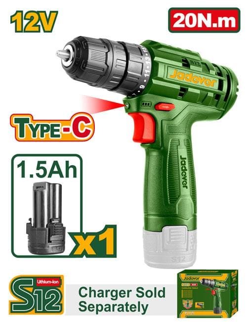 Jadever TALADRO INALÁMBRICO 750 RPM - VOLTAJE: 12V - MÁX. PAR: 20NM - PORTABROCAS: 0,8 - 10MM - AJUSTES DE P