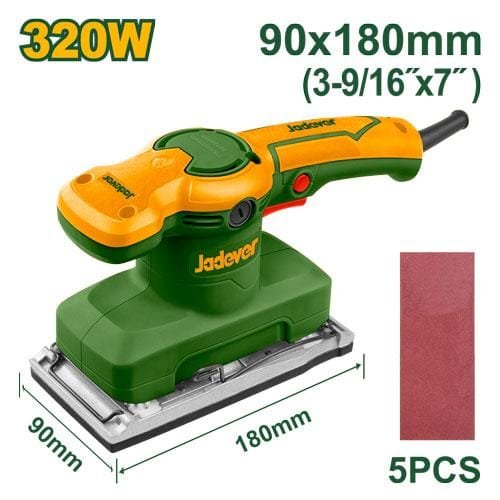 Jadever LIJADORA ORBITAL, 220-240V~50/60Hz, POTENCIA 320W, INCLUYE 5 PIEZAS DE PAPEL LIJA