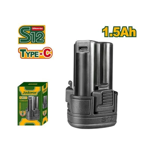 Jadever Batería Li-Ion De 1,5 Ah - Voltaje: 12V - Puerto De Carga: Usb Tipo C - Batería Apta Para Herramient