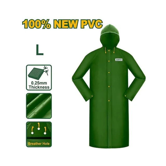 Jadever CHUBASQUERO - TALLA L - LONGITUD: 120CM - ESPESOR: 0,25MM - 100% PVC NUEVO - RESISTENTE AL AGUA - VE