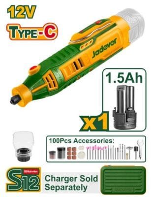 Jadever Mini Torno Inalámbrico 8000-32000 Rpm - Voltaje: 12V - Pinza: 3,2mm - Control De Velocidad Variable
