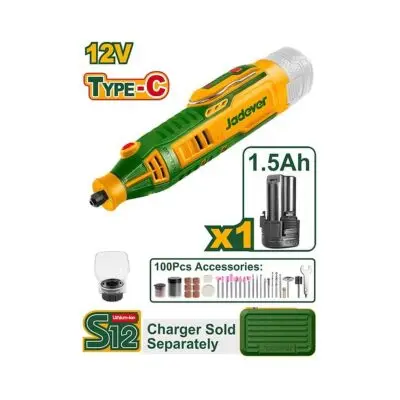 Jadever Mini Torno Inalámbrico 8000-32000 Rpm - Voltaje: 12V - Pinza: 3,2mm - Control De Velocidad Variable