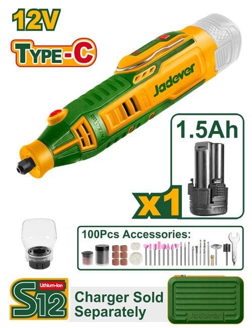 Jadever Mini Torno Inalámbrico 8000-32000 Rpm - Voltaje: 12V - Pinza: 3,2mm - Control De Velocidad Variable