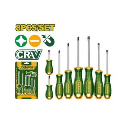 Jadever Kit de destornilladores - 8 piezas - Acero CR-V - 4 destornilladores Planos: SL3 - SL5.5 - SL6.5 (x2