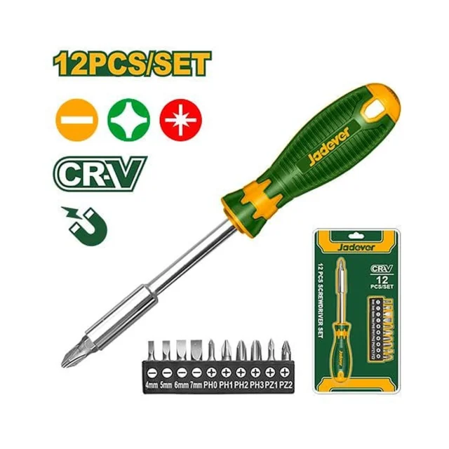 Jadever Kit de puntas de destornillador de 12 piezas - Puntas magnéticas - Acero CR-V - soporte para puntas