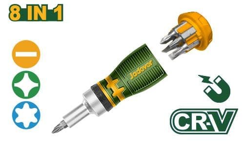 Jadever Kit De Destornillador Cricket 8 En 1 - Acero CR-V - 1 Mango Cricket + 7 Puntas De Destornillador De