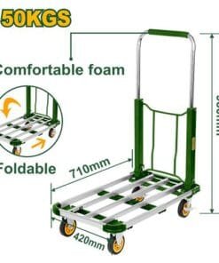 Jadever Carretilla De Mano De Plataforma Plegable - Cilindro De Aluminio - Base De Acero 150Kg - 710 X 420