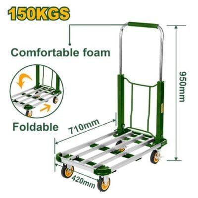 Jadever Carretilla De Mano De Plataforma Plegable - Cilindro De Aluminio - Base De Acero 150Kg - 710 X 420